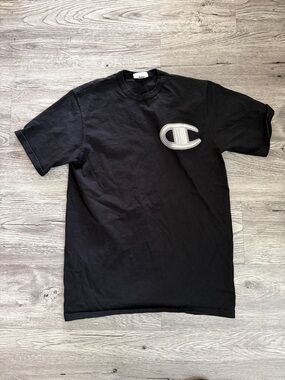 Champion Black Short Sleeve Crewneck T-Shirt with Large Patch Logo